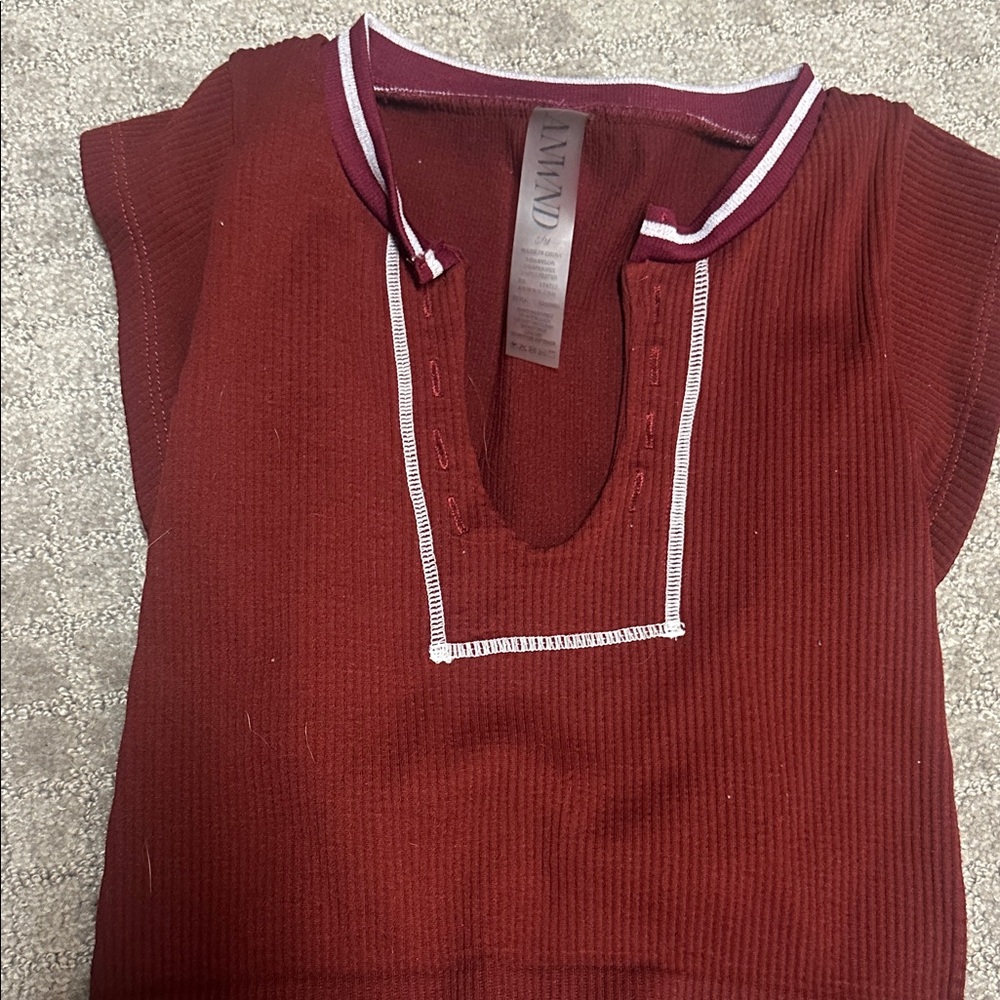 Maroon Women's Blouse with White Accents
